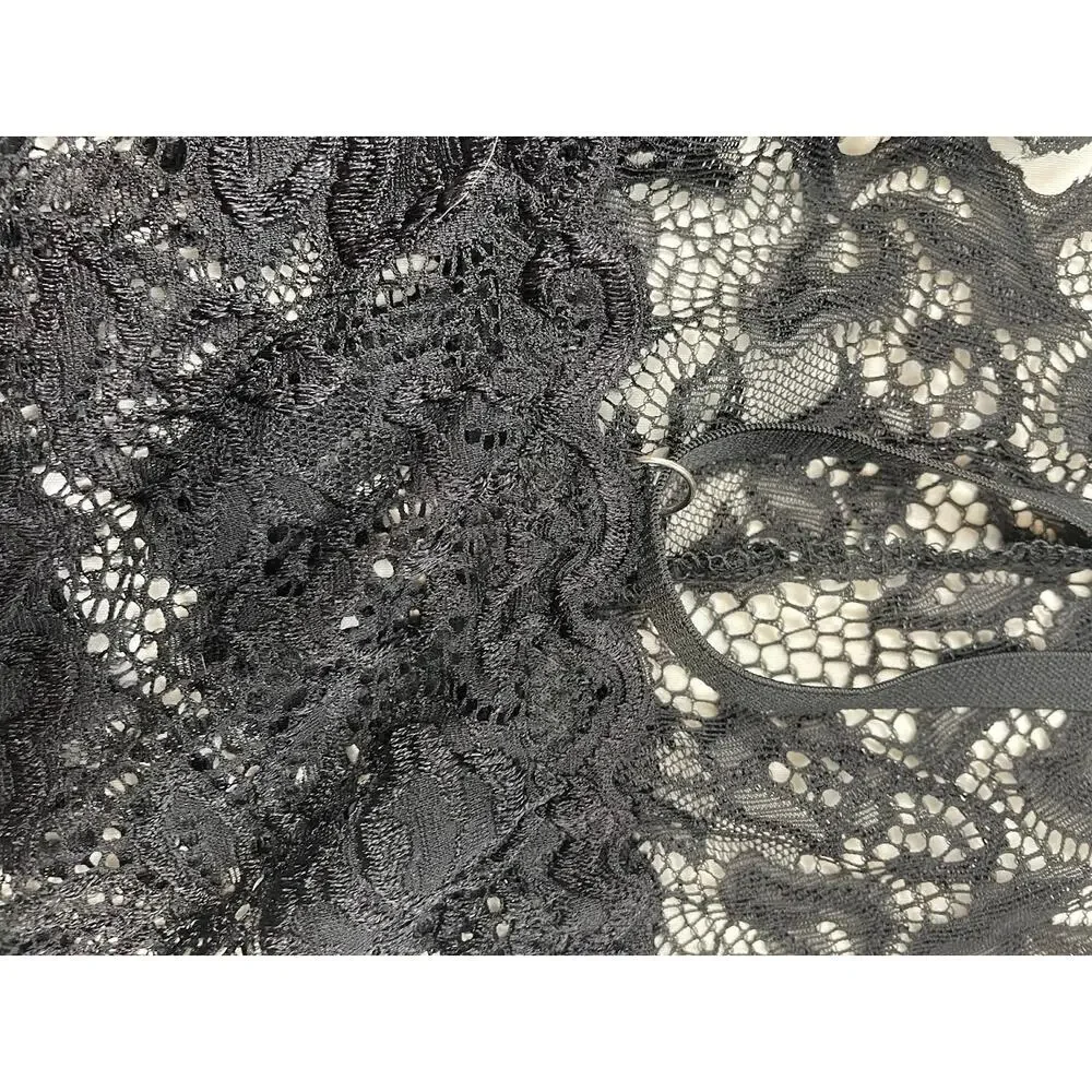 Women's Sheer Black Lace Bralette Sexy Lingerie‎ Deep V Cropped Top Boho Small